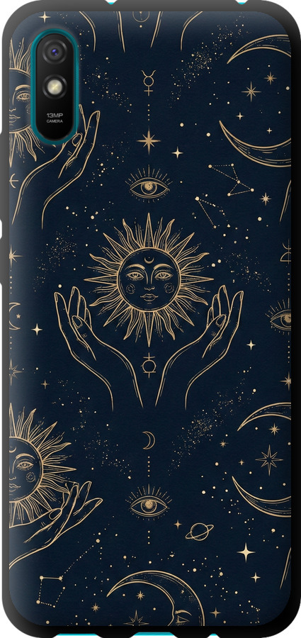 Celestial Harmony: Sun & Moon Gold Mystic Pattern