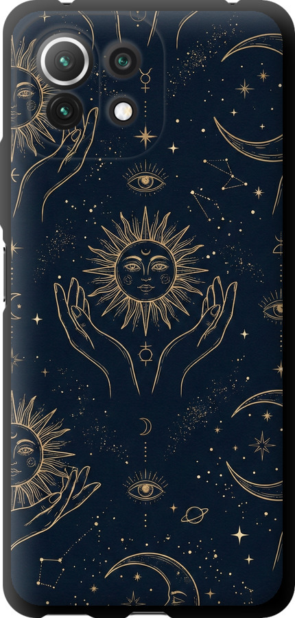Celestial Harmony: Sun & Moon Gold Mystic Pattern