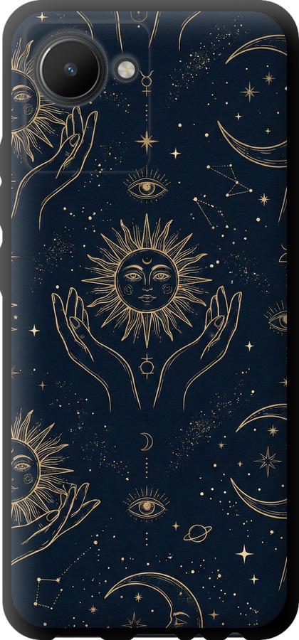 Celestial Harmony: Sun & Moon Gold Mystic Pattern