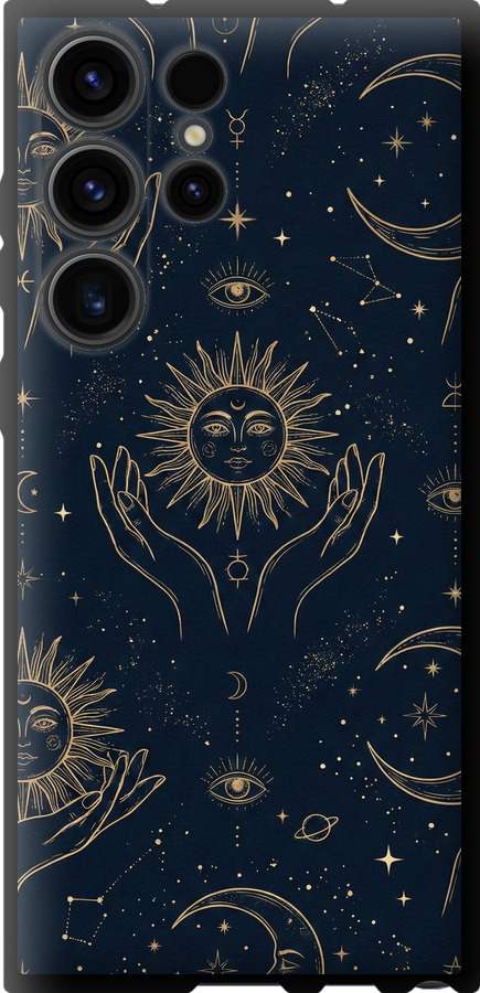 Celestial Harmony: Sun & Moon Gold Mystic Pattern