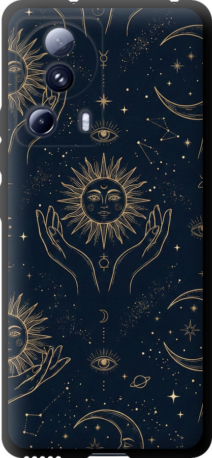Celestial Harmony: Sun & Moon Gold Mystic Pattern