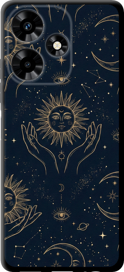 Celestial Harmony: Sun & Moon Gold Mystic Pattern
