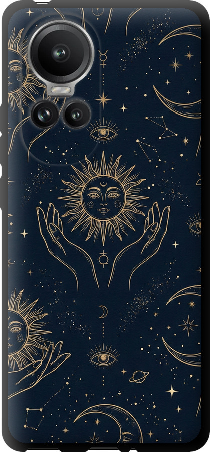 Celestial Harmony: Sun & Moon Gold Mystic Pattern