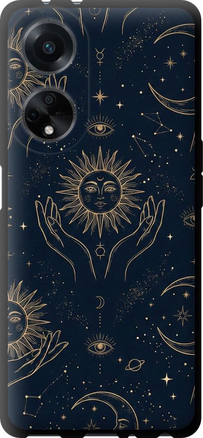 Celestial Harmony: Sun & Moon Gold Mystic Pattern