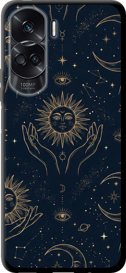 Celestial Harmony: Sun & Moon Gold Mystic Pattern