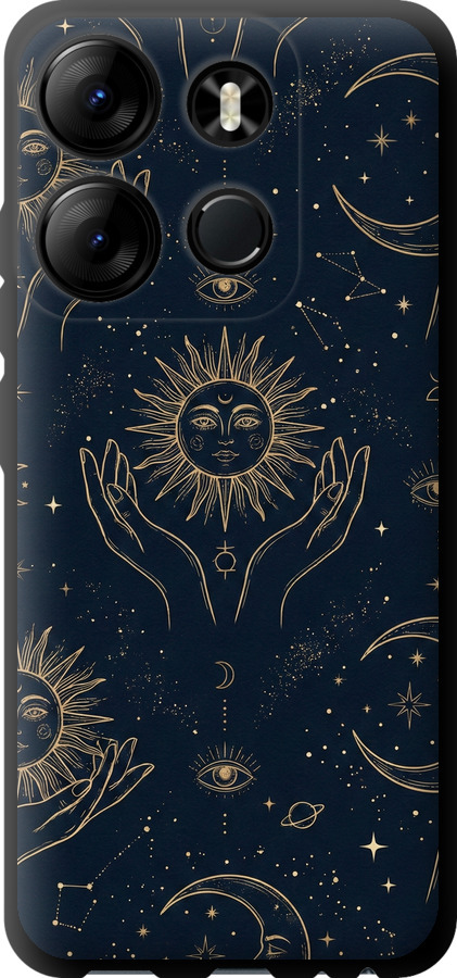 Celestial Harmony: Sun & Moon Gold Mystic Pattern