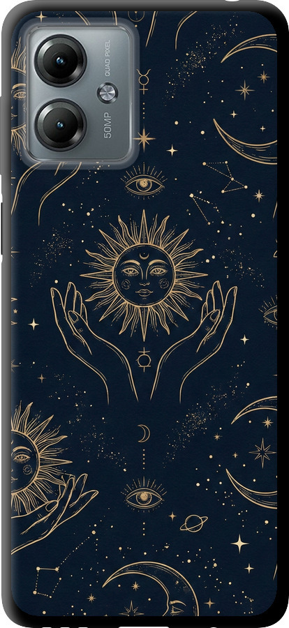 Celestial Harmony: Sun & Moon Gold Mystic Pattern