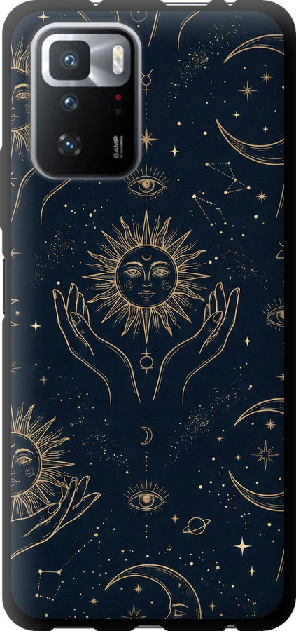 Celestial Harmony: Sun & Moon Gold Mystic Pattern