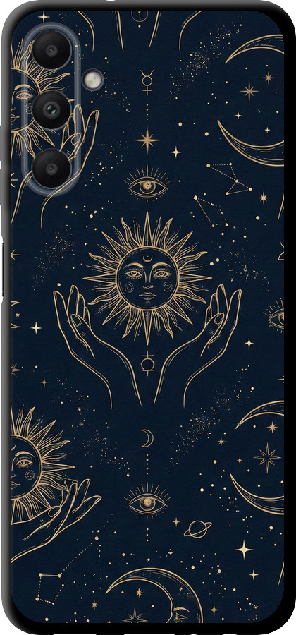 Celestial Harmony: Sun & Moon Gold Mystic Pattern