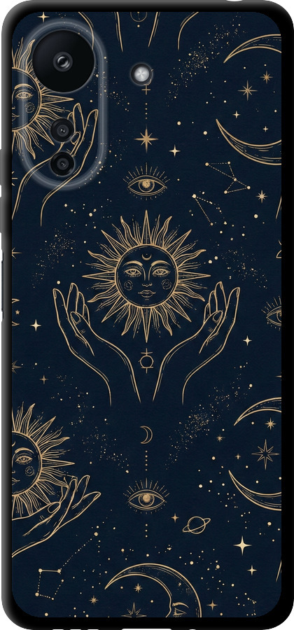 Celestial Harmony: Sun & Moon Gold Mystic Pattern