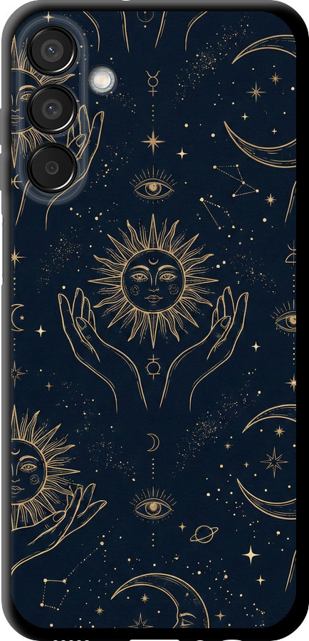 Celestial Harmony: Sun & Moon Gold Mystic Pattern