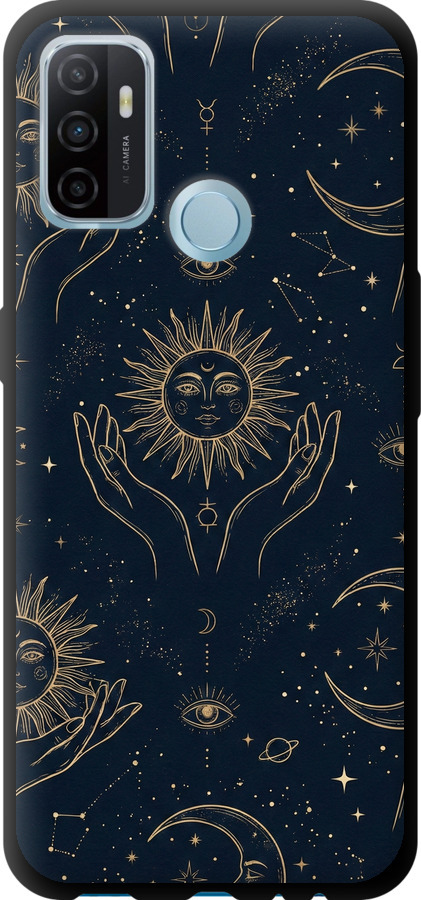 Celestial Harmony: Sun & Moon Gold Mystic Pattern