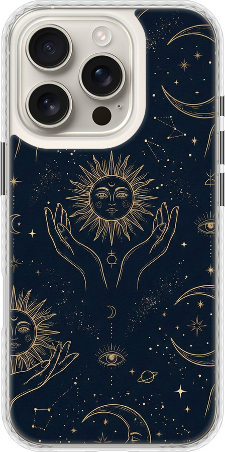Celestial Harmony: Sun & Moon Gold Mystic Pattern