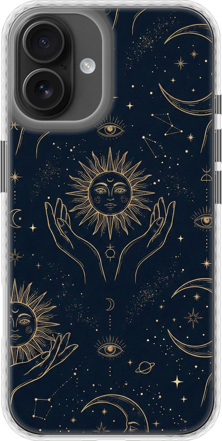 Celestial Harmony: Sun & Moon Gold Mystic Pattern