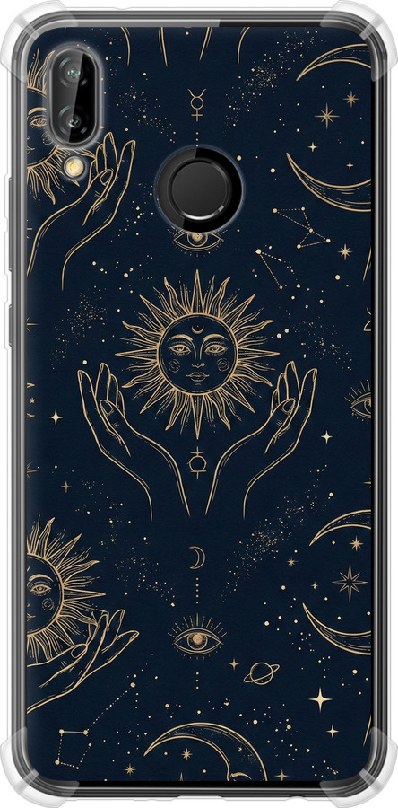 Celestial Harmony: Sun & Moon Gold Mystic Pattern