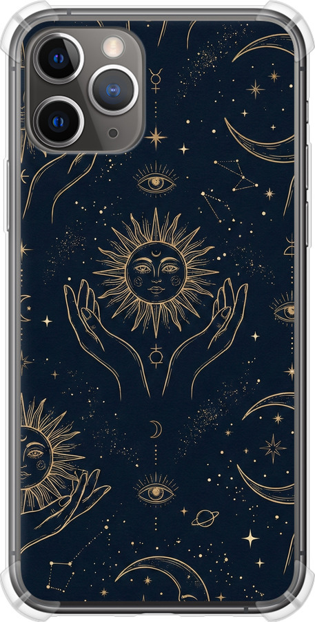 Celestial Harmony: Sun & Moon Gold Mystic Pattern