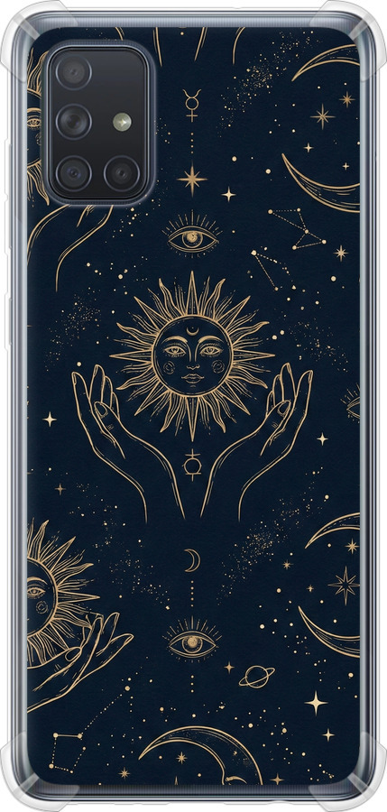 Celestial Harmony: Sun & Moon Gold Mystic Pattern