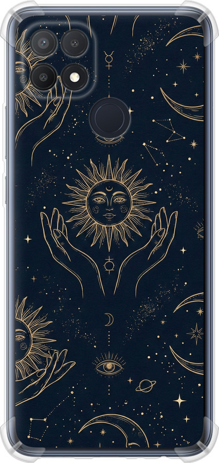 Celestial Harmony: Sun & Moon Gold Mystic Pattern