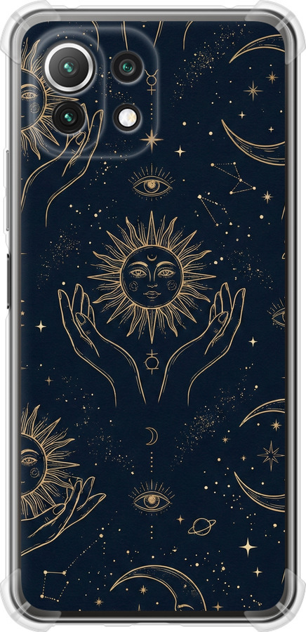 Celestial Harmony: Sun & Moon Gold Mystic Pattern