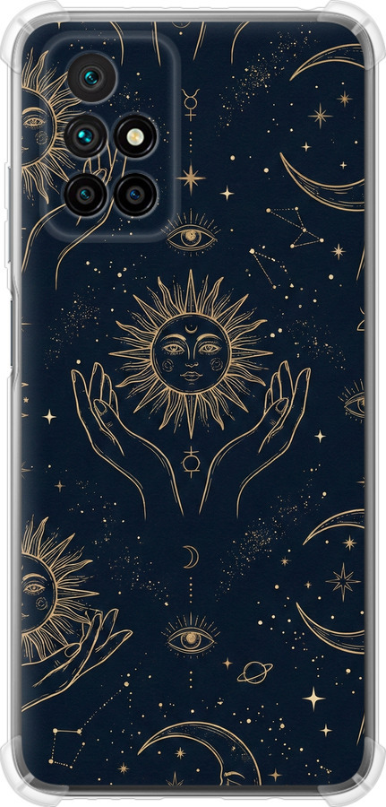 Celestial Harmony: Sun & Moon Gold Mystic Pattern