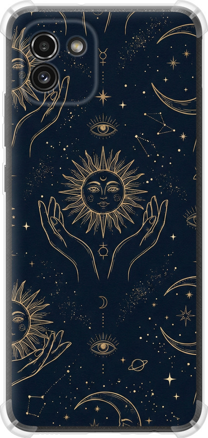 Celestial Harmony: Sun & Moon Gold Mystic Pattern