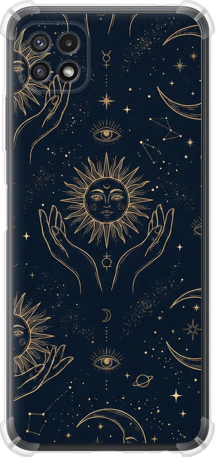 Celestial Harmony: Sun & Moon Gold Mystic Pattern