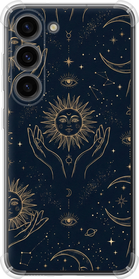 Celestial Harmony: Sun & Moon Gold Mystic Pattern
