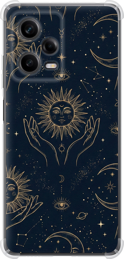 Celestial Harmony: Sun & Moon Gold Mystic Pattern