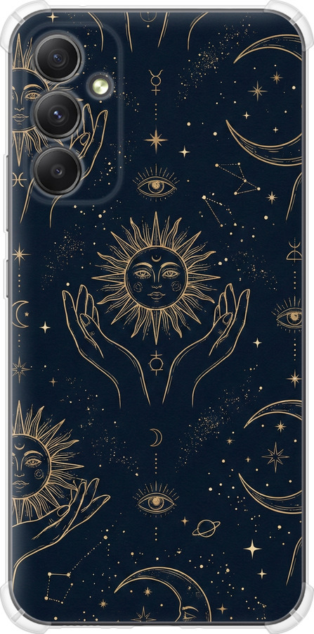 Celestial Harmony: Sun & Moon Gold Mystic Pattern