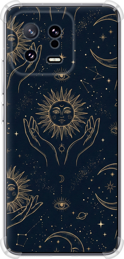 Celestial Harmony: Sun & Moon Gold Mystic Pattern