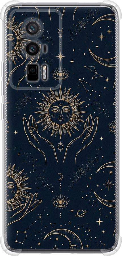 Celestial Harmony: Sun & Moon Gold Mystic Pattern