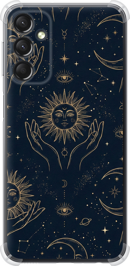 Celestial Harmony: Sun & Moon Gold Mystic Pattern