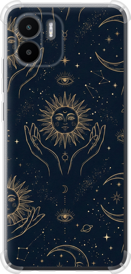 Celestial Harmony: Sun & Moon Gold Mystic Pattern