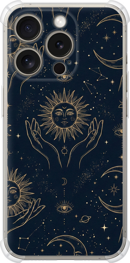 Celestial Harmony: Sun & Moon Gold Mystic Pattern
