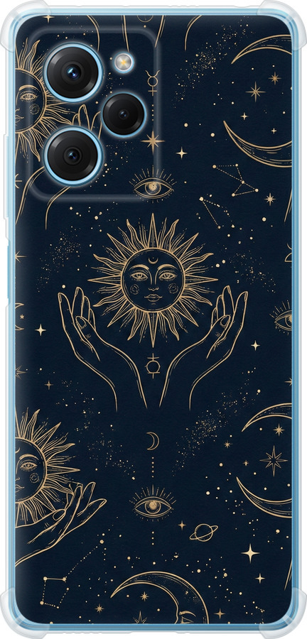 Celestial Harmony: Sun & Moon Gold Mystic Pattern