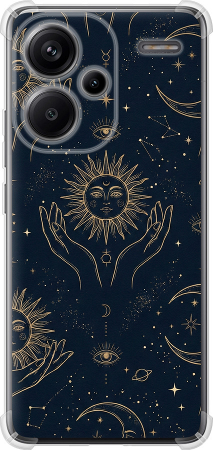 Celestial Harmony: Sun & Moon Gold Mystic Pattern
