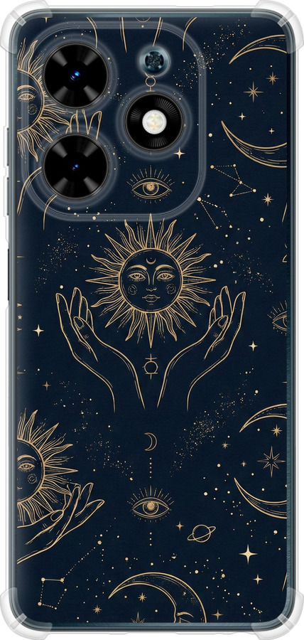 Celestial Harmony: Sun & Moon Gold Mystic Pattern