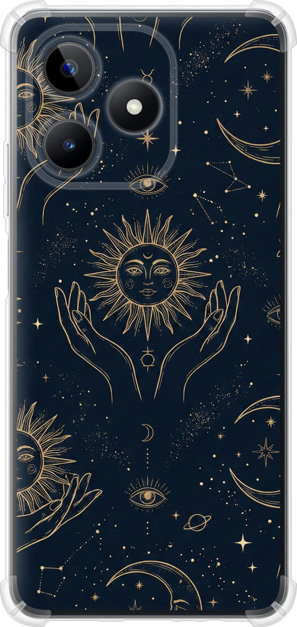 Celestial Harmony: Sun & Moon Gold Mystic Pattern