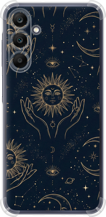 Celestial Harmony: Sun & Moon Gold Mystic Pattern