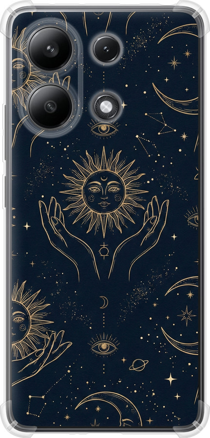 Celestial Harmony: Sun & Moon Gold Mystic Pattern