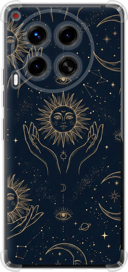 Celestial Harmony: Sun & Moon Gold Mystic Pattern
