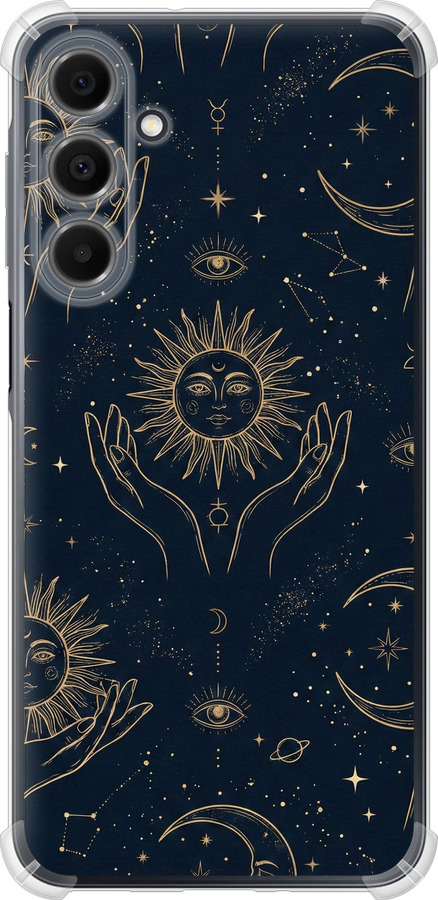 Celestial Harmony: Sun & Moon Gold Mystic Pattern