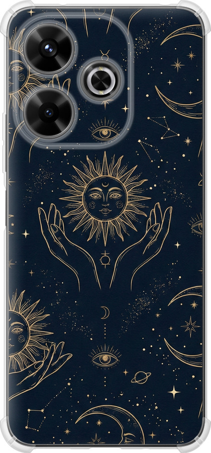 Celestial Harmony: Sun & Moon Gold Mystic Pattern