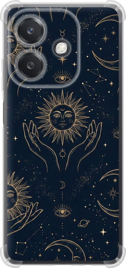 Celestial Harmony: Sun & Moon Gold Mystic Pattern