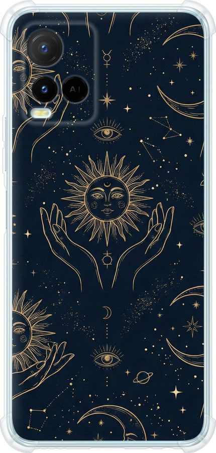 Celestial Harmony: Sun & Moon Gold Mystic Pattern