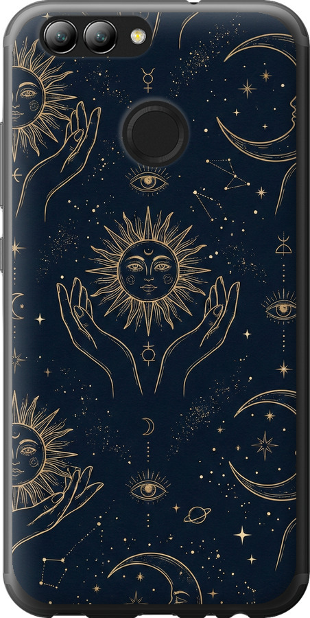 Celestial Harmony: Sun & Moon Gold Mystic Pattern