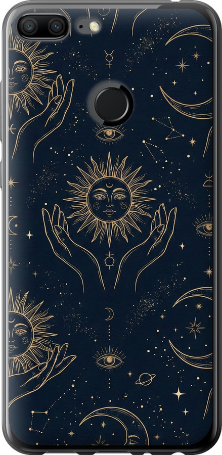 Celestial Harmony: Sun & Moon Gold Mystic Pattern