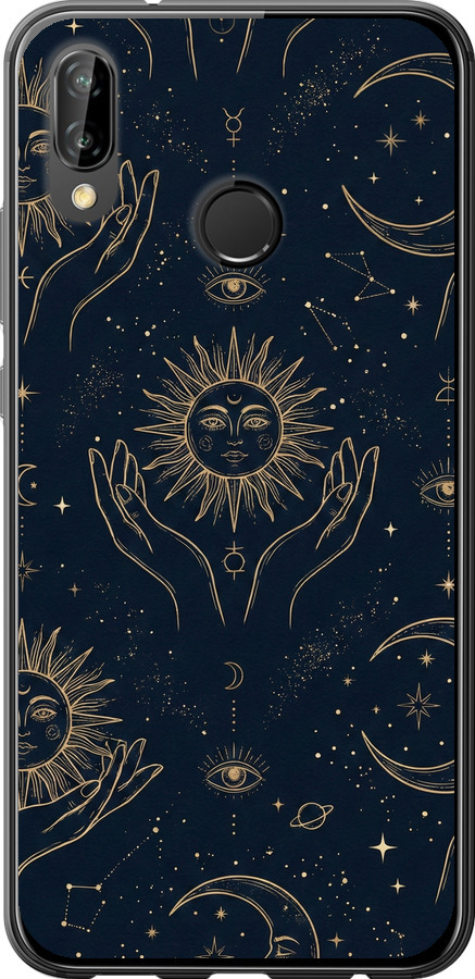 Celestial Harmony: Sun & Moon Gold Mystic Pattern
