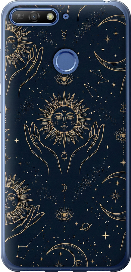 Celestial Harmony: Sun & Moon Gold Mystic Pattern