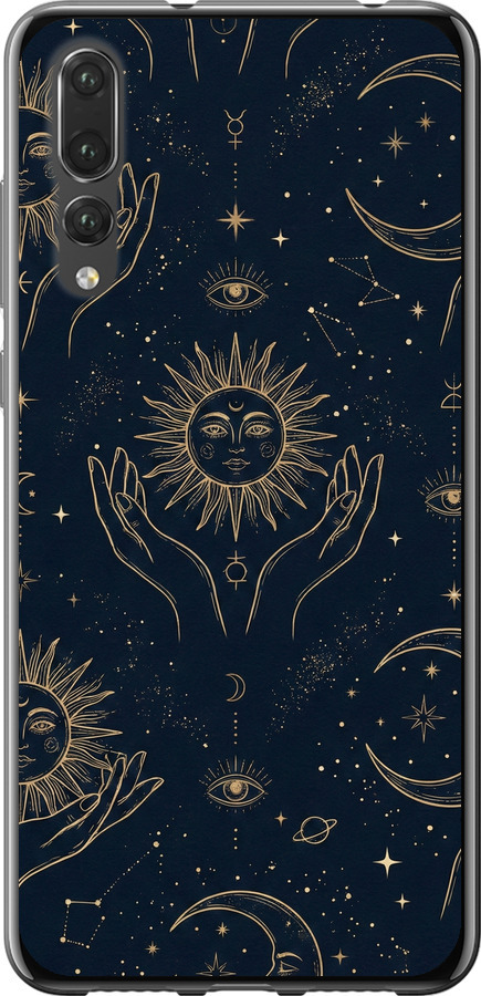 Celestial Harmony: Sun & Moon Gold Mystic Pattern